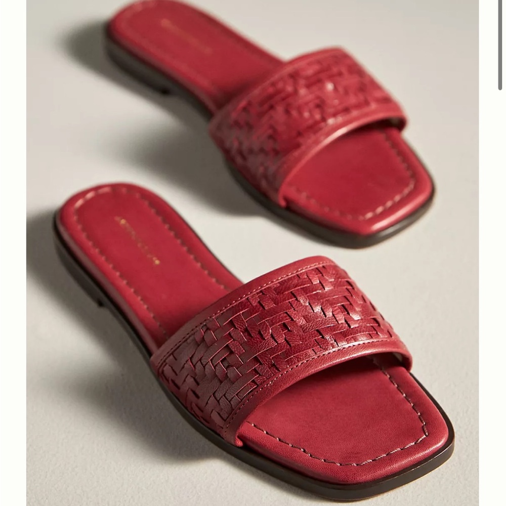 Anthropologie Red Woven Slide Sandals NWT